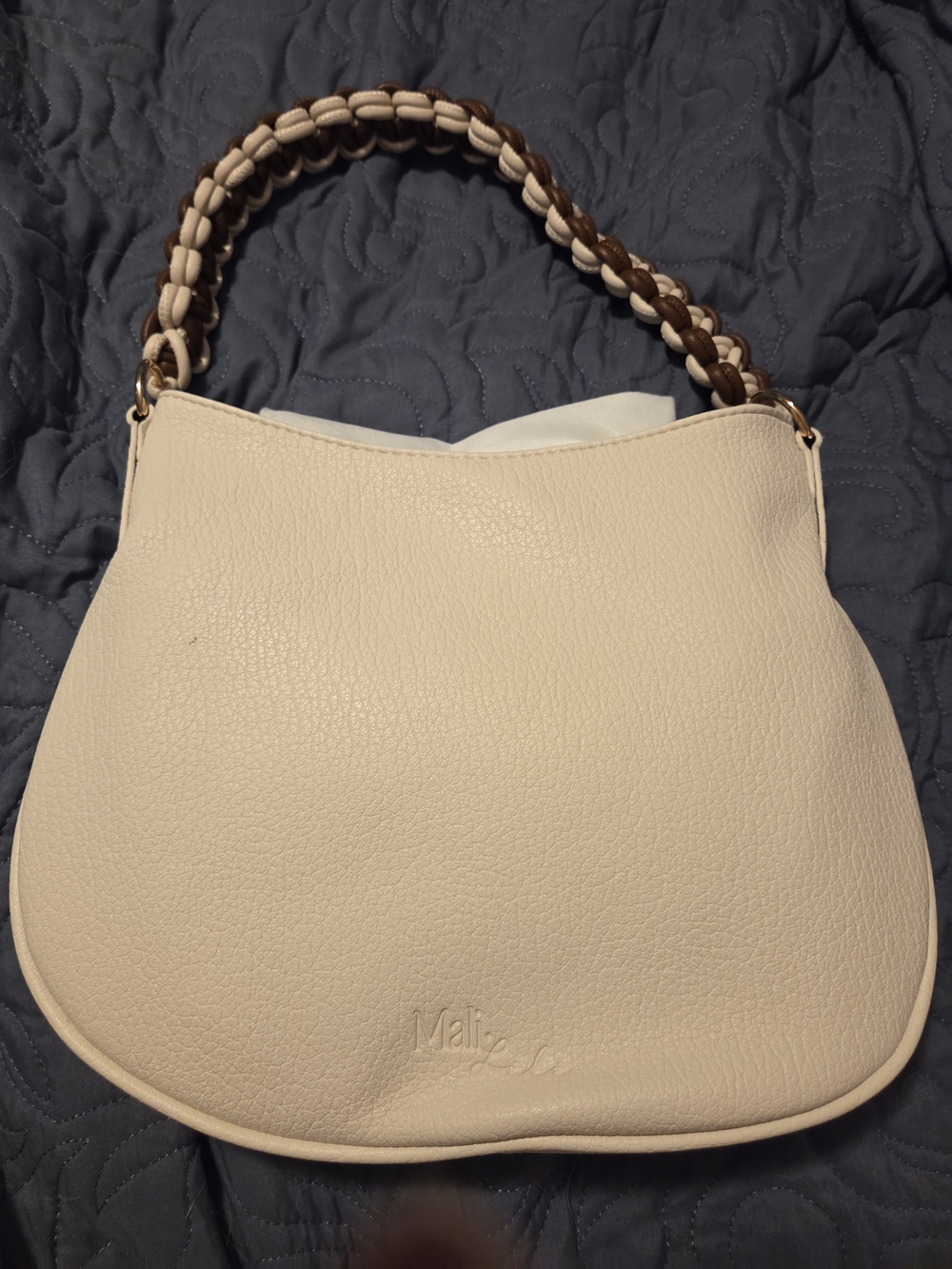 Mali & Lili Soft Cream Vegan Leather Shoulder Bag with Braided Handle